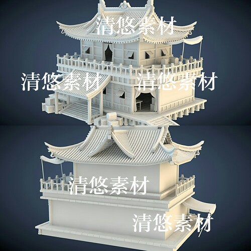 国风古代建筑房子箱子3dmax c4d fbx obj格式模型文件 非实物A482