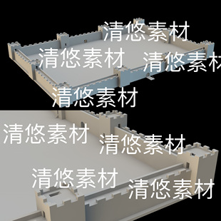 3ds格式 c4d fbx obj 非实物B573 古建城池城墙围墙建筑场景文件