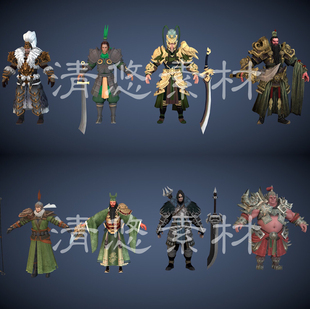 古代三国人物男长袍盔甲武器中国风c4d obj雕刻素材次世代A24 fbx