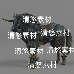 暗黑独角兽坐骑骑宠动物骨骼绑定动作文件 非实物D197 fbx格式 c4d