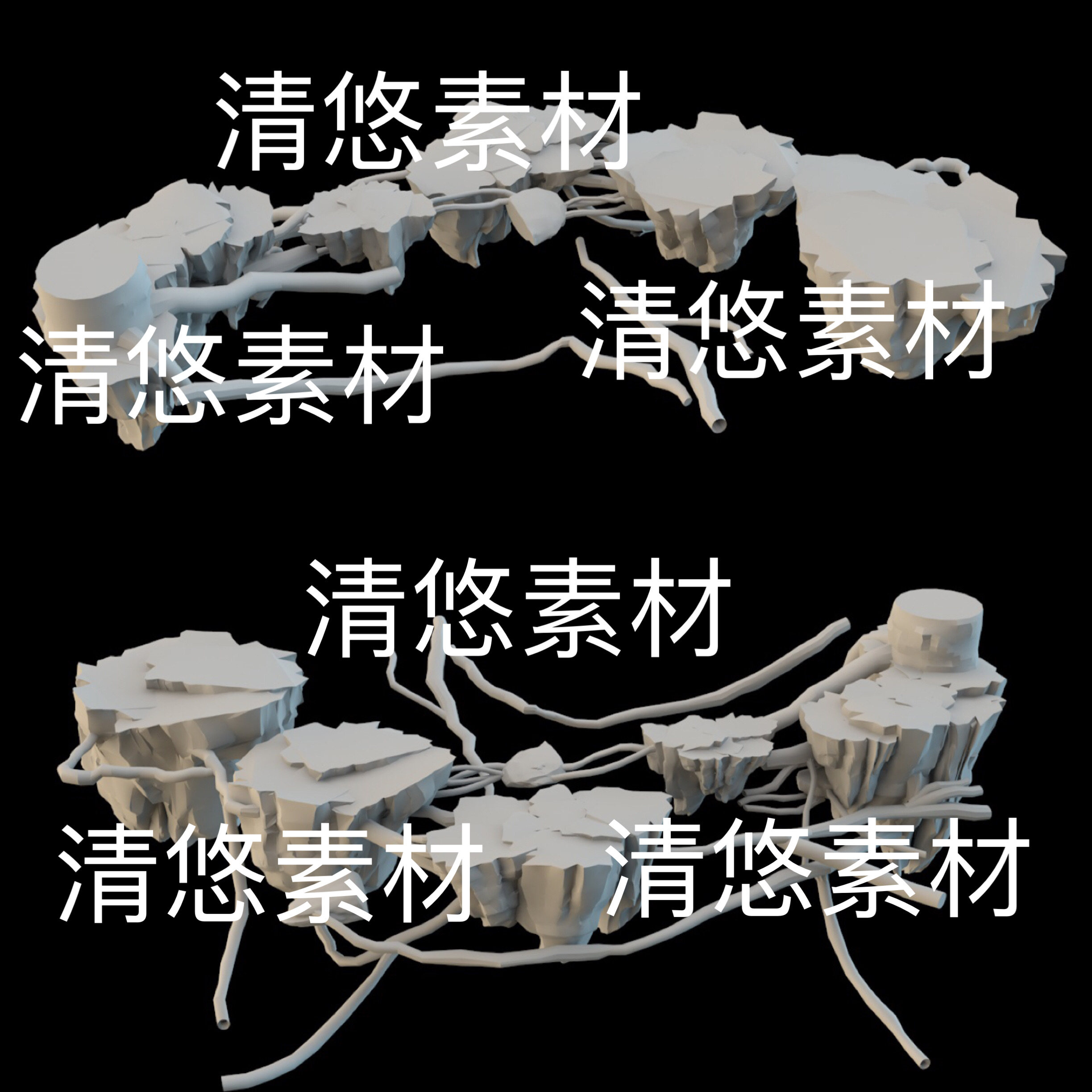 3dmax c4d fbx obj格式东方仙侠悬空浮空藤桥山石文件 非实物B858