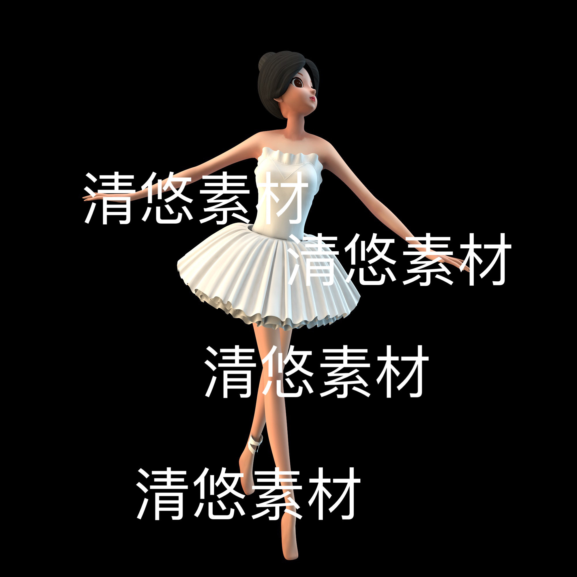 3dmax格式卡通人物bip骨骼绑定芭蕾舞女孩模型文件 非实物D872