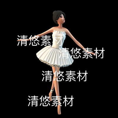 3dmax格式卡通人物bip骨骼绑定芭蕾舞女孩模型文件 非实物D872