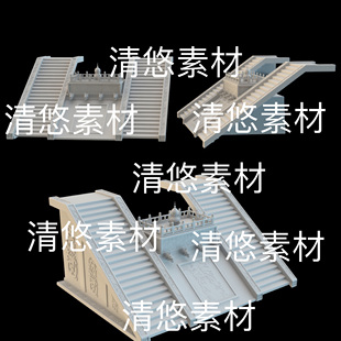 obj格式 3dmax c4d fbx 非实物B654 仙侠古风龙头石阶梯炼丹炉文件