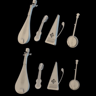 obj格式 3dmax c4d fbx 非实物B316 古风古代琵琶古琴乐器文件