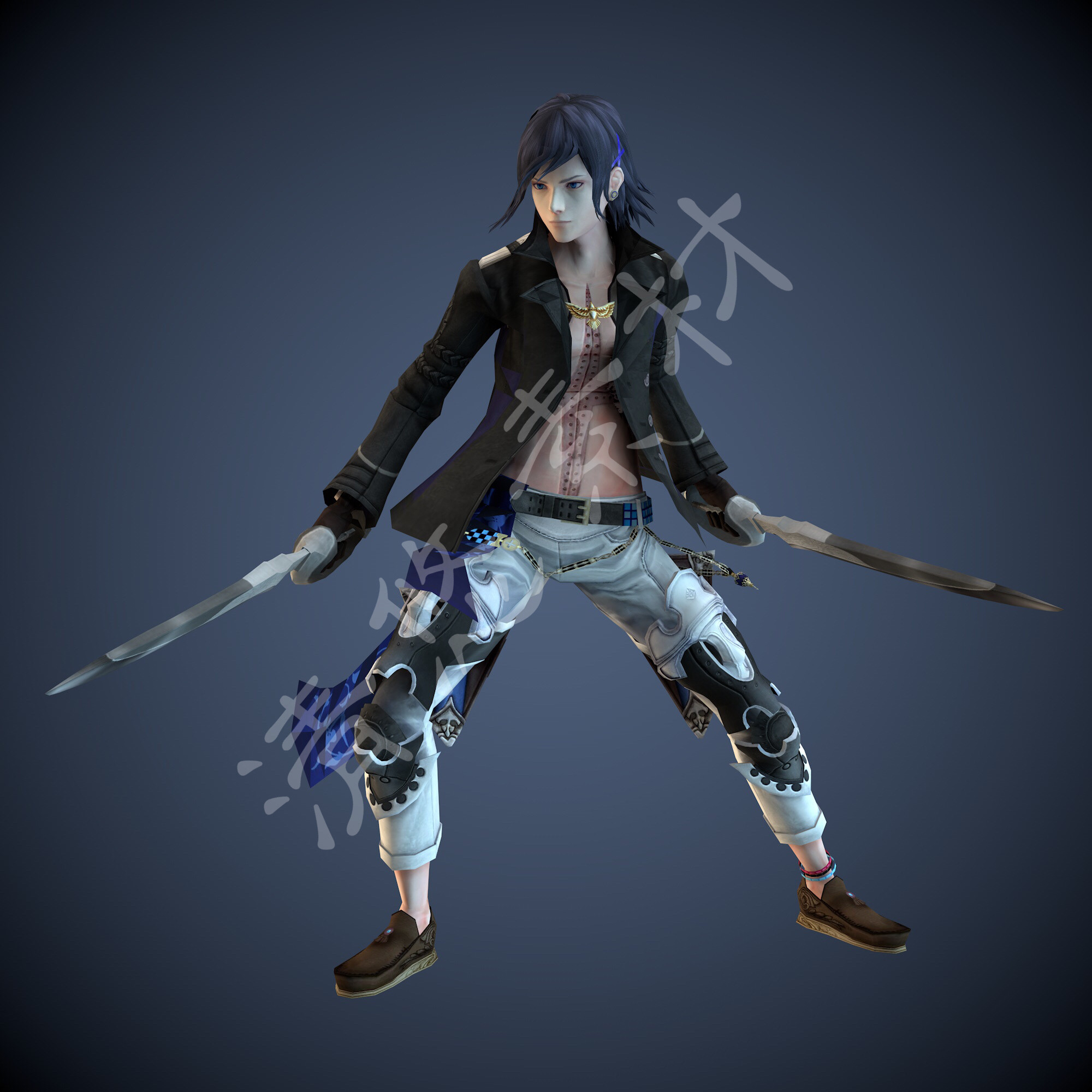 二次元男人物骨骼绑定带动作动画武器c4d fbx格式帅气模型 932