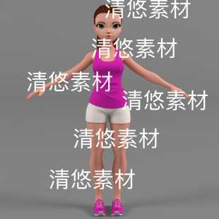 卡通时尚 c4d fbx obj格式 非实物D394 运动女孩女生人物模型
