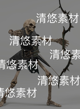 骷髅亡灵弓箭手3dmsx c4d fbx格式骨骼绑带动作文件 非实物E244