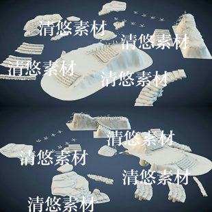 3dmax c4d fbx obj古风古代石路地面阶梯台阶文件模型 非实物A791