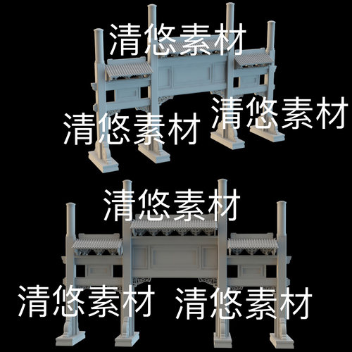 su c4d fbx obj 3ds格式古代古风建石牌坊大门文件 非实物B478