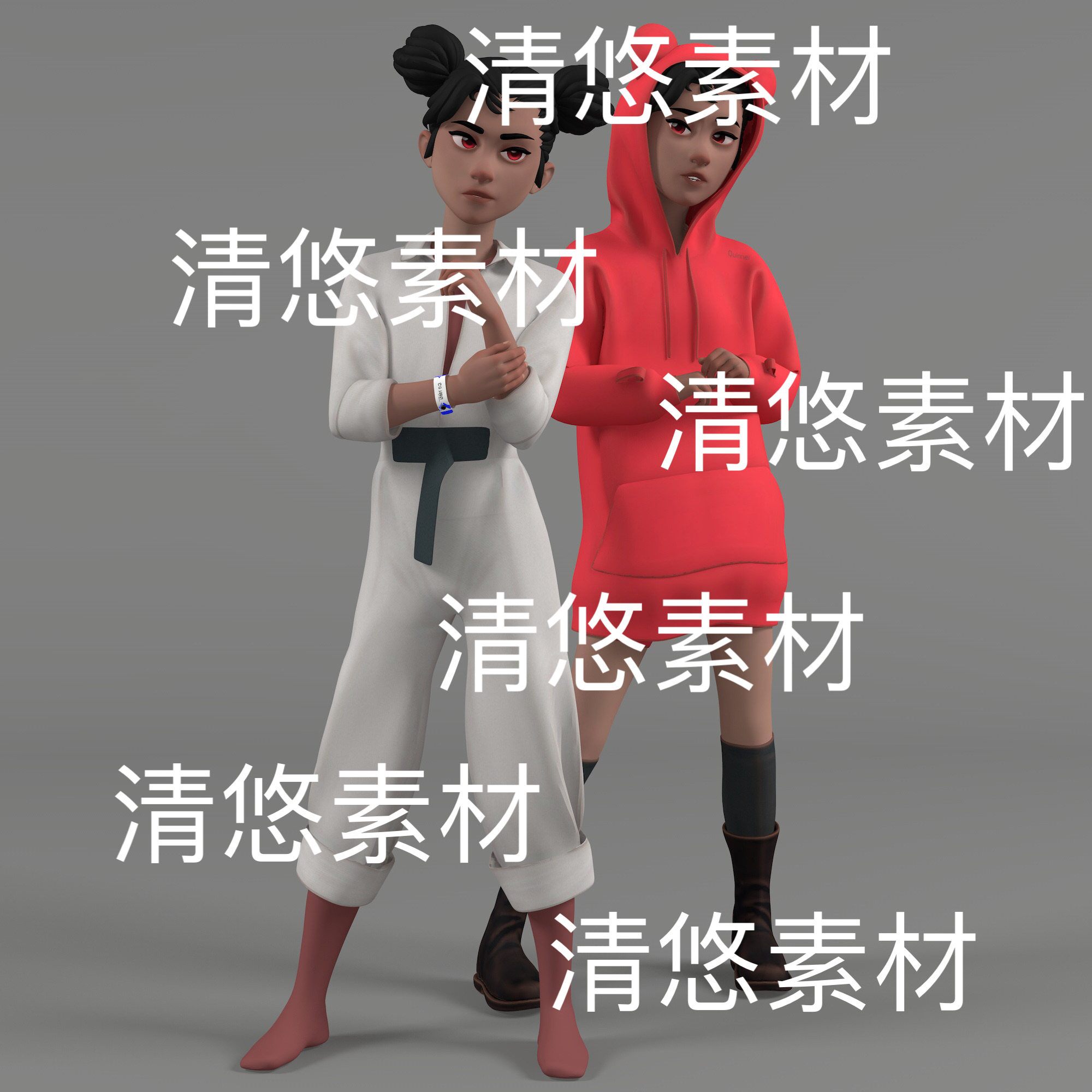 c4d fbx obj格式卡通欧美女生人物时尚运动女孩文件 非实物D551