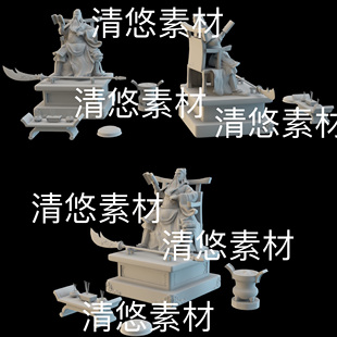 obj格式 3dsmax c4d fbx 非实物B519 古风侠义关二爷供桌香炉文件