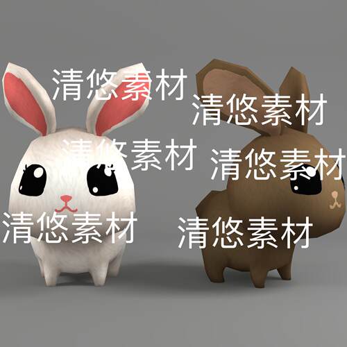 呆萌小白兔灰兔动物3D兔子文件c4d fbx格式骨骼绑定 非实物E335