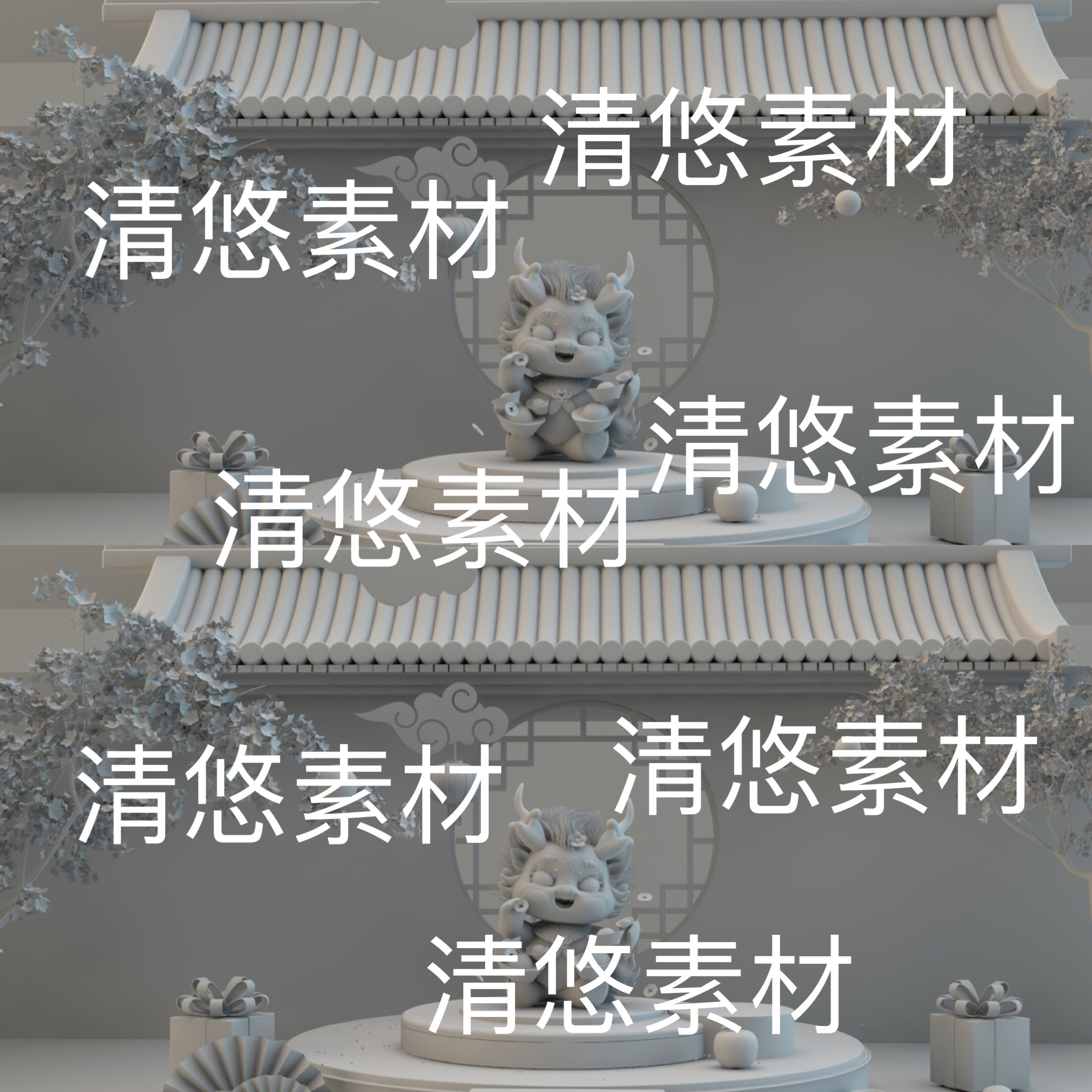 c4d fbx obj格式2024龙年春节新年中国风场景模型文件 非实物D893
