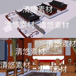 3dmax fbx obj官府住宅室内客厅书房卧室场景文件 非实物B820 c4d