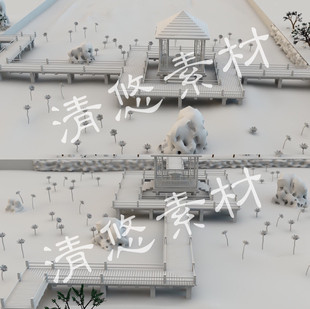 中国风场景模型荷花池公园长廊亭子凉亭maya fbx obj格式 A118 c4d
