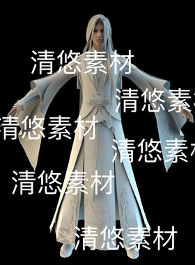 中国风仙侠古风白衣男子c4d fbx格式骨骼绑定文件 非实物D568