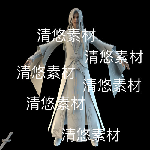 中国风仙侠古风白衣男子c4d fbx格式骨骼绑定文件 非实物D568