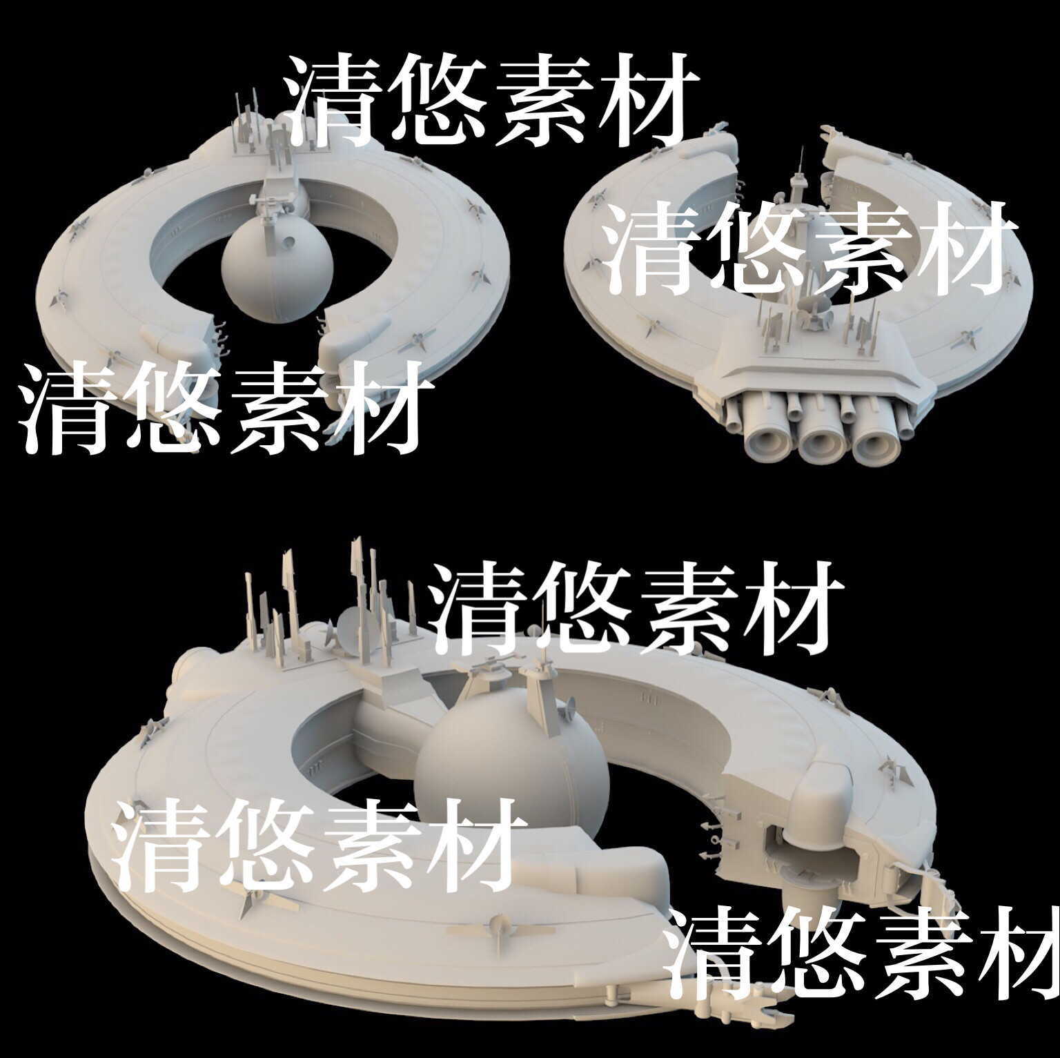 maya c4d fbx obj科幻太空飞船空间站模型文件 非实物B35