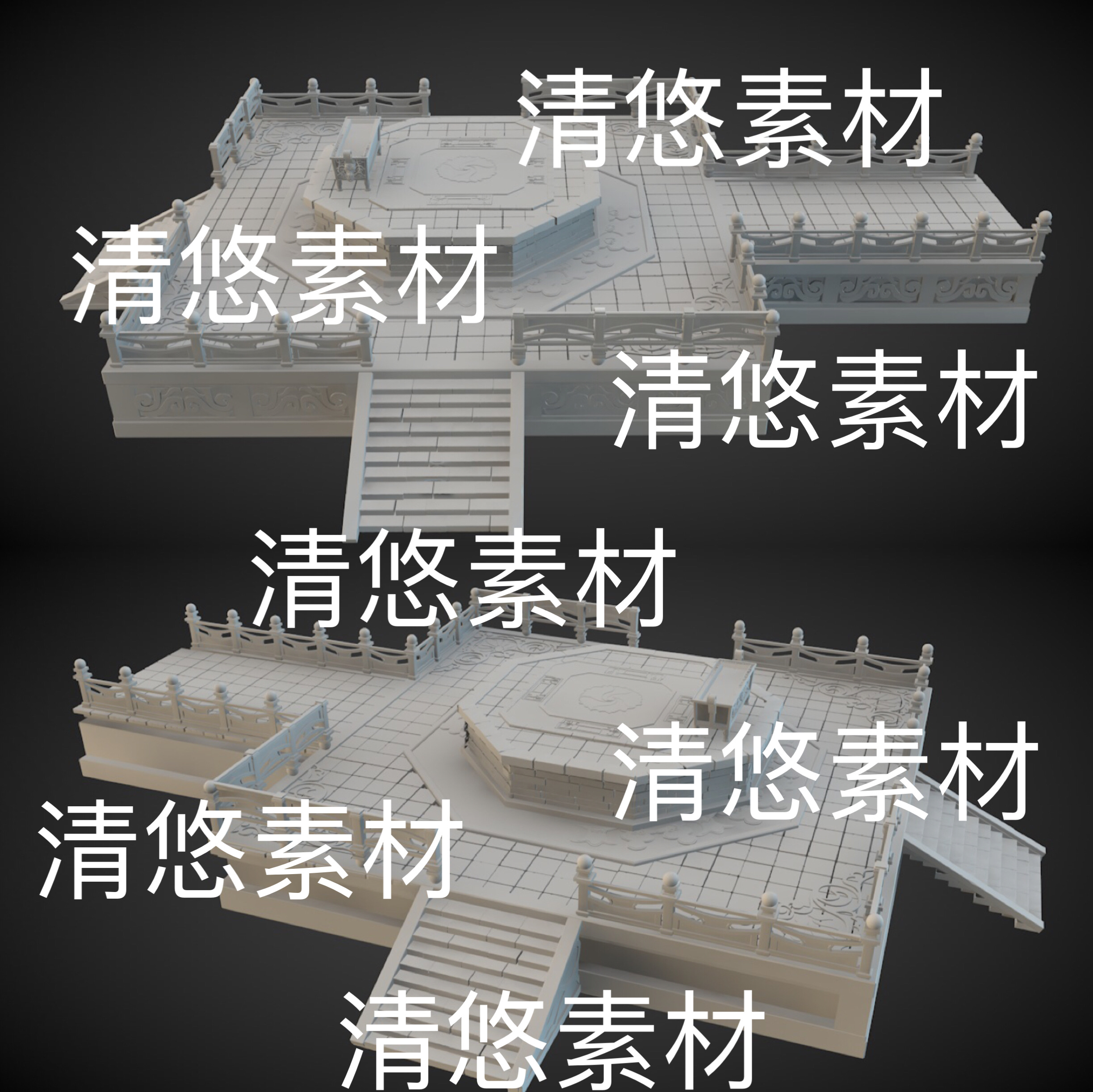 3dmax c4d fbx obj 3ds格式古代底座祭台扶手石阶文件 非实物B419