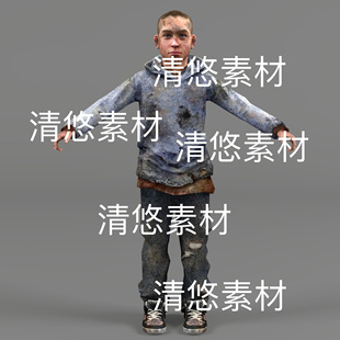 巴勒斯坦叙利亚战争难民灾民男孩绑定文件 非实物D727 fbx格式 c4d