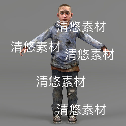 c4d fbx格式巴勒斯坦叙利亚战争难民灾民男孩绑定文件 非实物D727