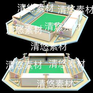 c4d obj格式 卡通体育场比赛运动场排椅场景文件 非实物D316 fbx
