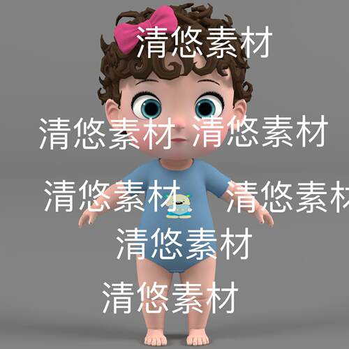 卡通可爱呆萌婴儿小孩文件c4d fbx obj格式模型文件 非实物E342