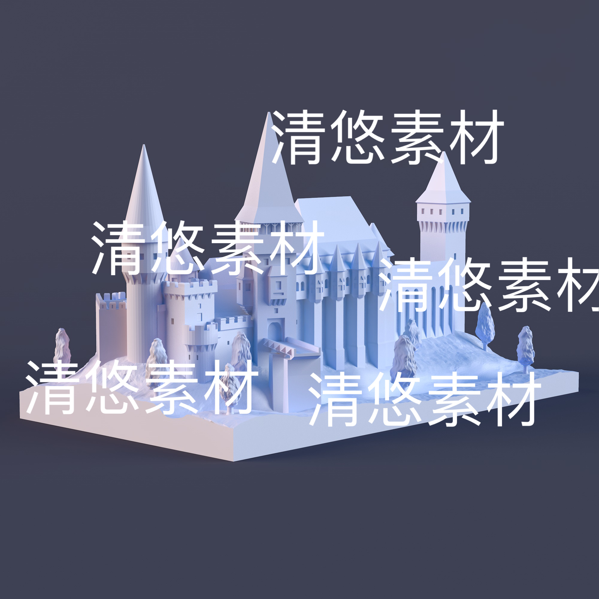 c4d fbx obj格式欧式卡通建筑柯文城堡别墅文件 非实物D974