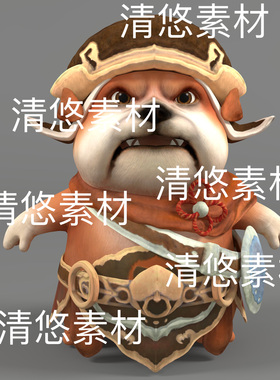 呆萌卡通斗牛犬c4d fbx格式骨骼绑定站立小狗守卫文件 非实物D819