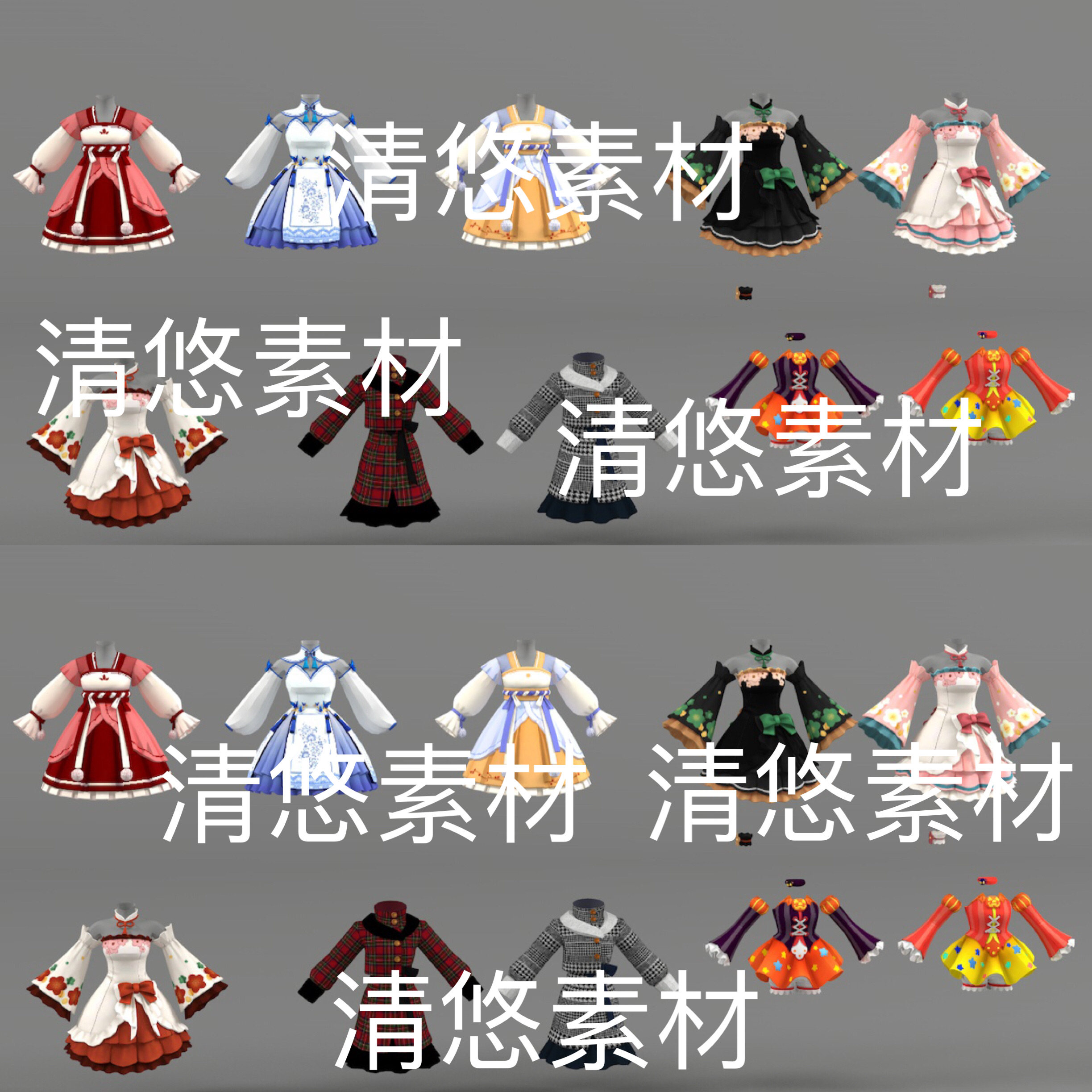 c4d fbx obj格式卡通可爱二次元连衣裙衣服裙子文件 非实物d25