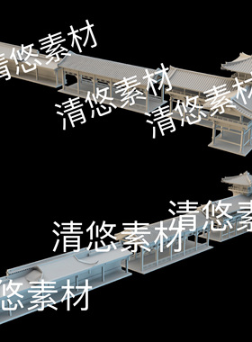 3dmax c4d fbx obj格式古建筑中式长廊过道屋顶文件 非实物B734