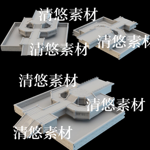 obj格式 3dmax c4d fbx 非实物B186 古风建筑过道台子阶梯水池文件
