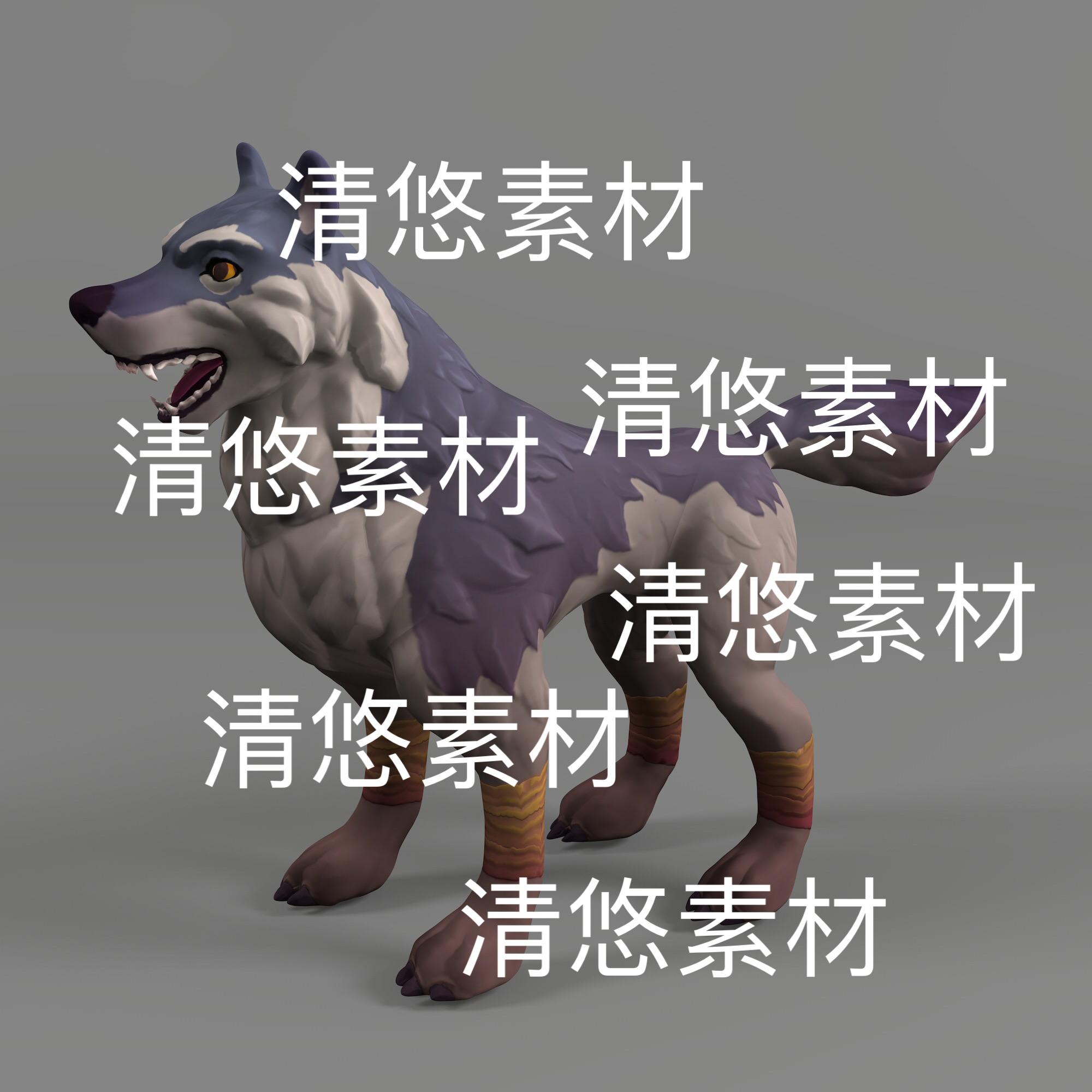 c4d fbx格式骨骼绑定卡通动物恶狼模型带动作3D文件 非实物D46