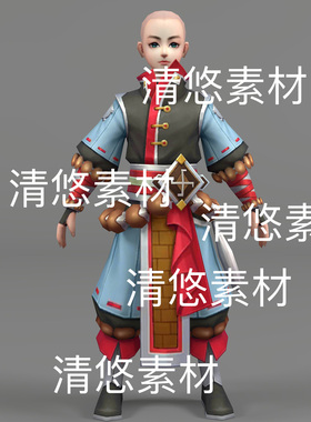c4d fbx格式古风少林和尚小男孩人物骨骼绑定简模文件 非实物D584