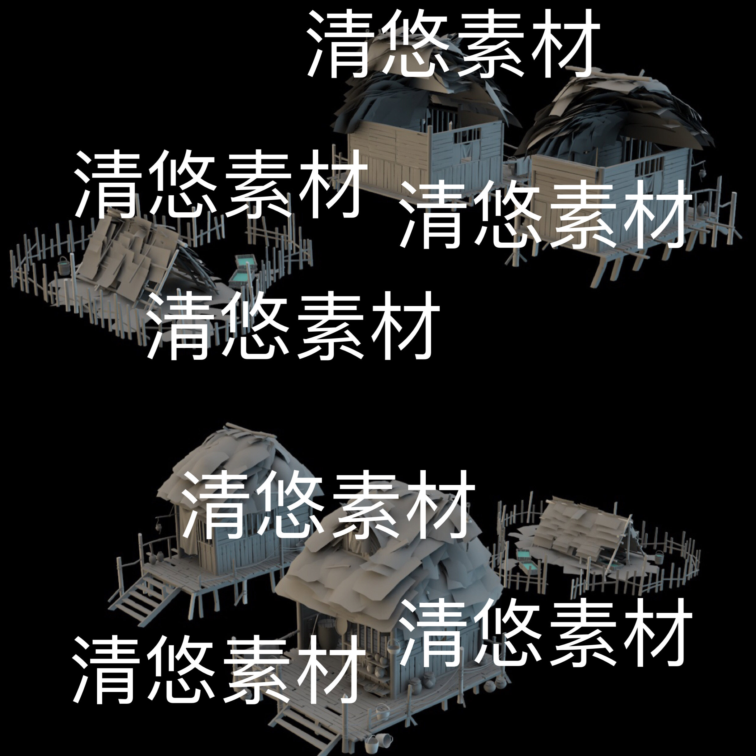 3dmax c4d fbx obj格式古风古代茅草屋贴图文件 非实物b574