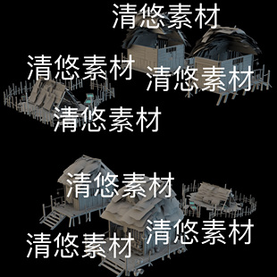 obj格式 3dmax c4d fbx 非实物B574 古风古代茅草屋贴图文件