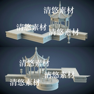 中国风古代建筑石灯浮雕亭子3dmax fbx obj文件 非实物A540 c4d