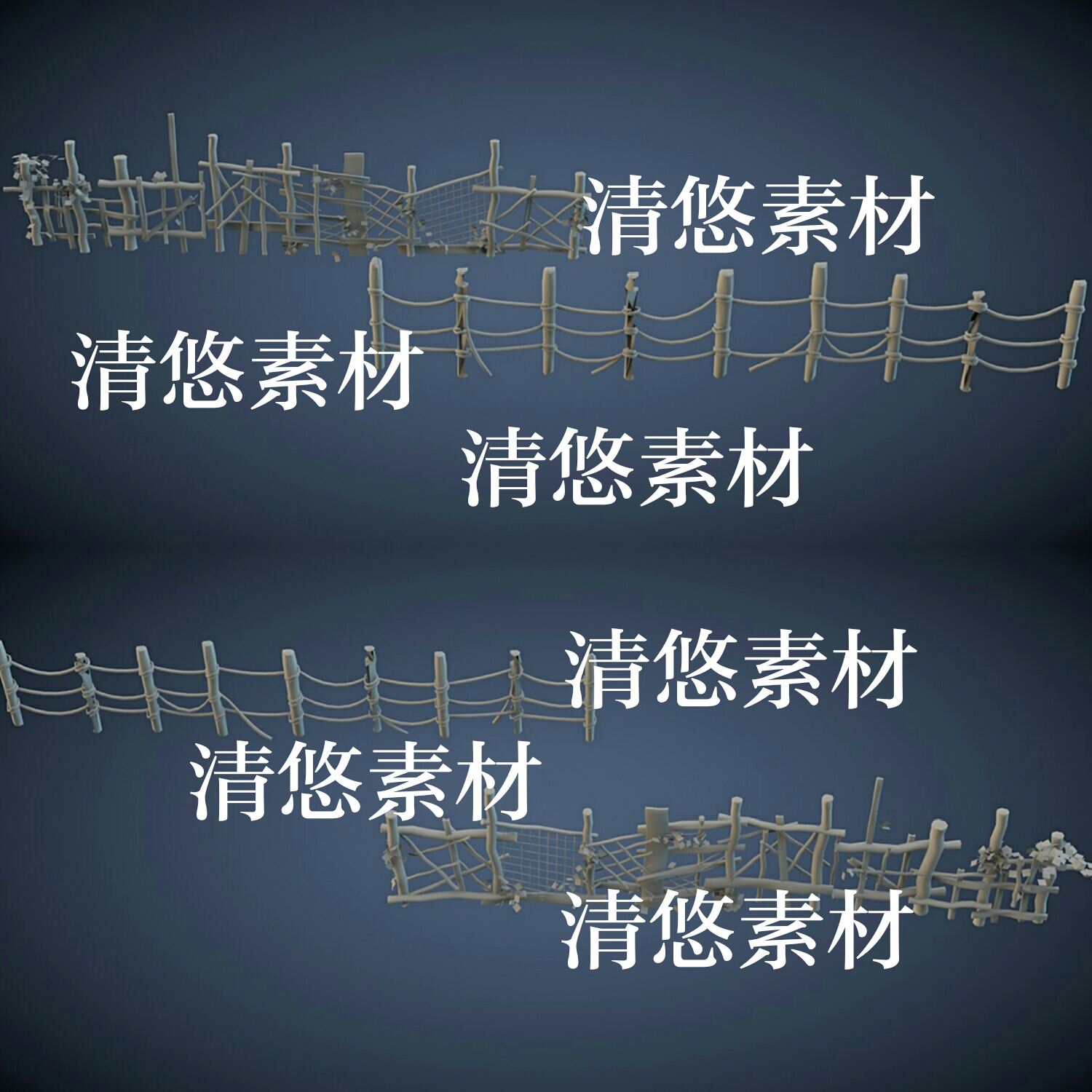3dmax c4d fbx obj格式文件木头篱笆护栏围栏藤蔓模型 非实物A683
