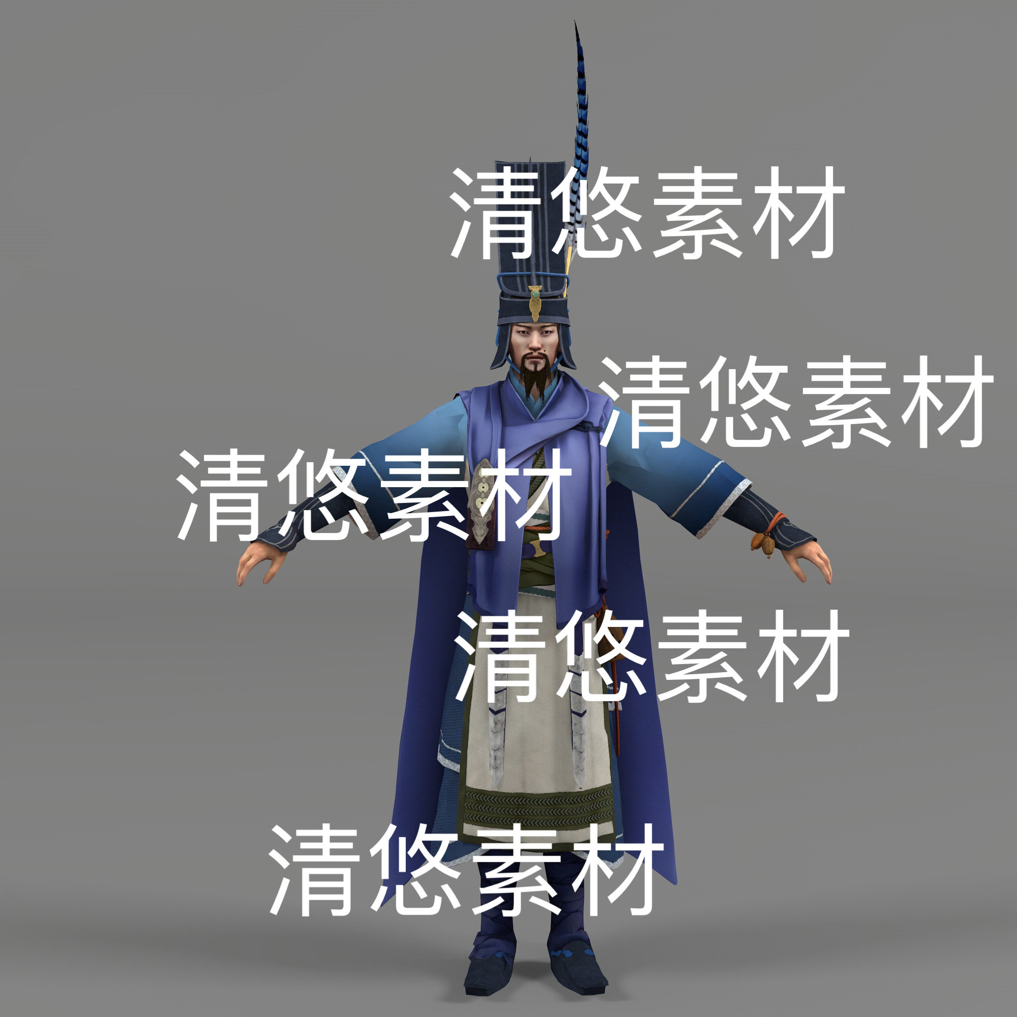 古代三国人物战略家c4d fbx格式贾诩骨骼绑定男文件 非实物E232