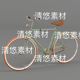 obj格式 3dmax c4d fbx 非实物D155 老旧复古自行车单车脚踏车文件