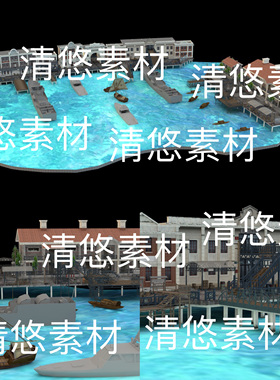 c4d fbx obj格式民国香港九龙码头港口渡口场景文件 非实物B689