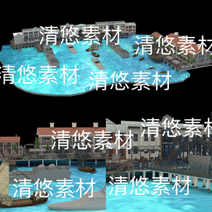 民国香港九龙码 c4d fbx obj格式 非实物B689 头港口渡口场景文件