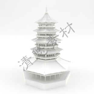 东方古塔五层宝塔-maya c4d fbx obj塔楼古建筑模型文件白模874
