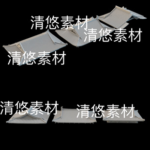 中式 c4d fbx obj格式 非实物E109 古代国风屋檐门头3D屋顶文件