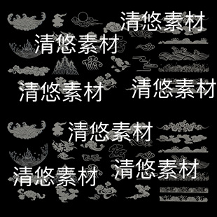 3ds格式  c4d fbx obj 非实物B622 中国风古典浪花祥云花纹文件