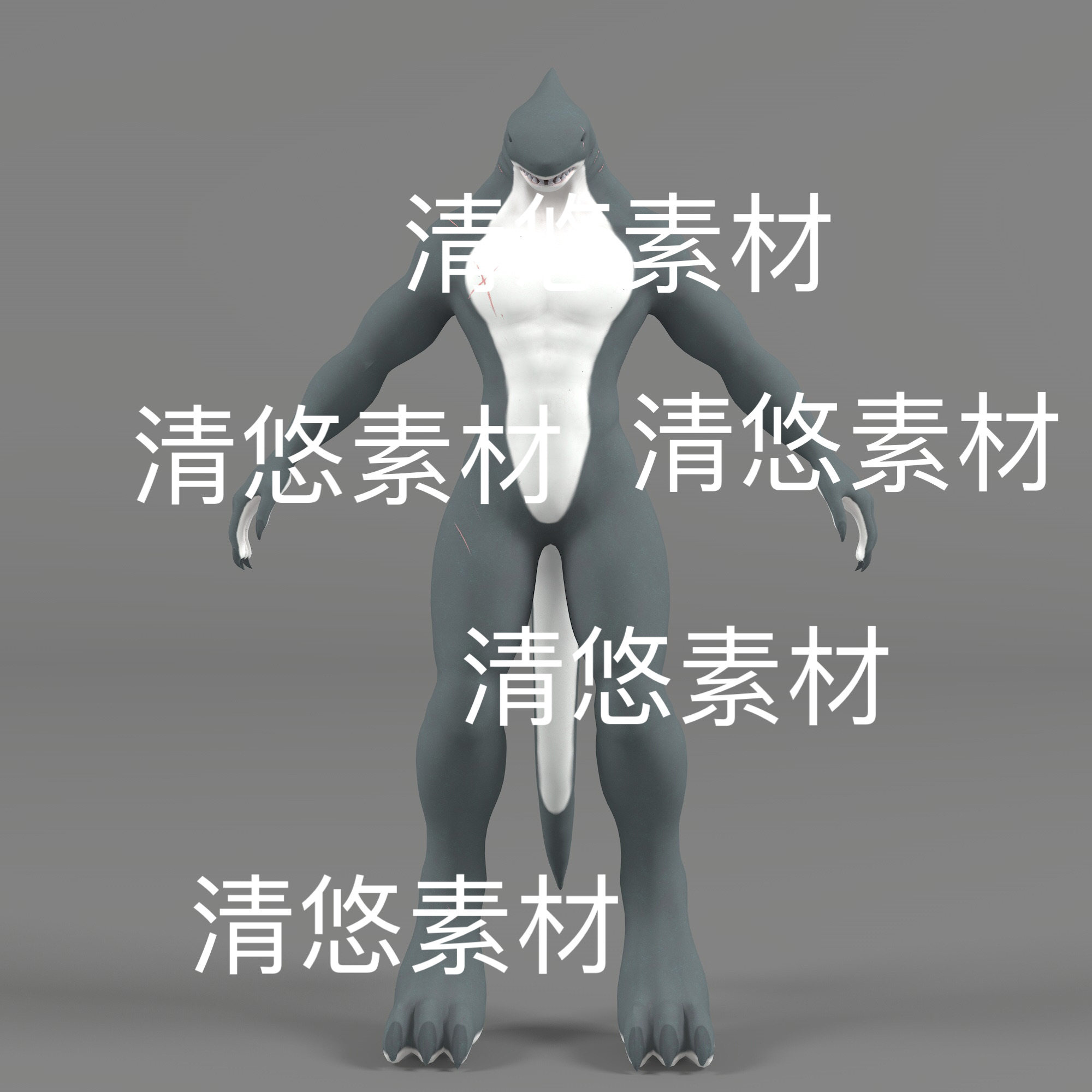 c4d fbx obj格式人型鲨鱼怪兽怪物模型文件 非实物D950