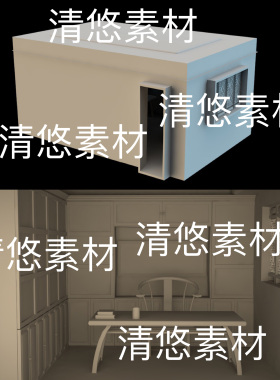 c4d fbx obj格式古代国风书房桌椅花窗室内文件 非实物D652