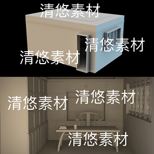 c4d obj格式 古代国风书房桌椅花窗室内文件 非实物D652 fbx