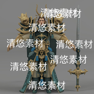 国风古装 c4d fbx obj格式 非实物D367 游戏人物武将盔甲长剑文件